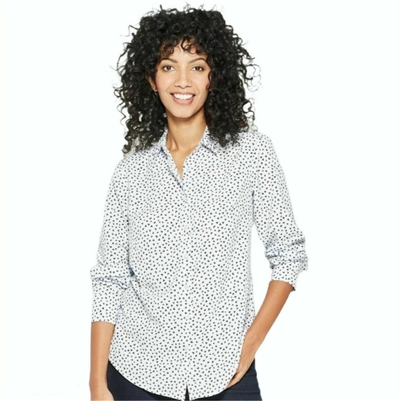 Women's A New Day long sleeve button up blouse light blue hearts blouse Small - Picture 1 of 7
